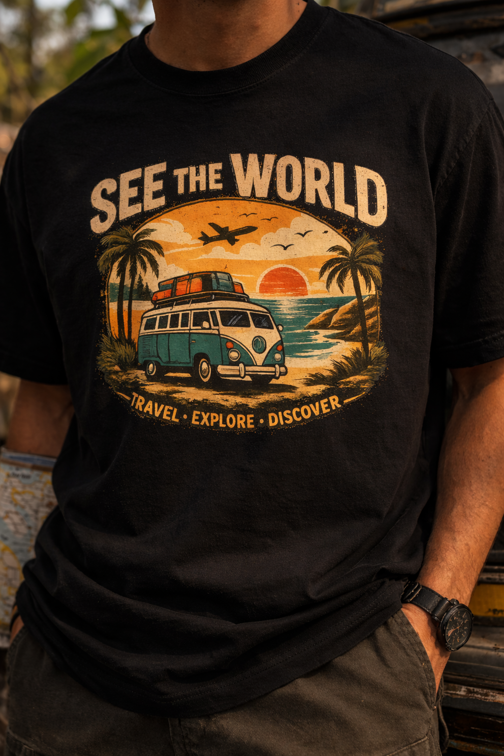 See The World Printed Travel Wear T-Shirt | Wanderlust Adventure Graphic Casual Tee