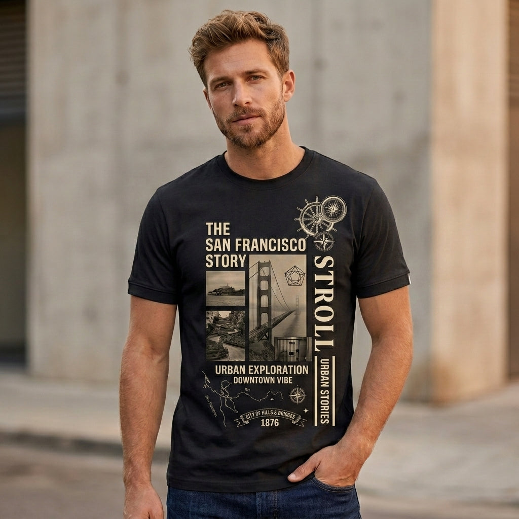 The San Francisco Story Printed Cotton Blend Half Sleeve T-Shirt for Men