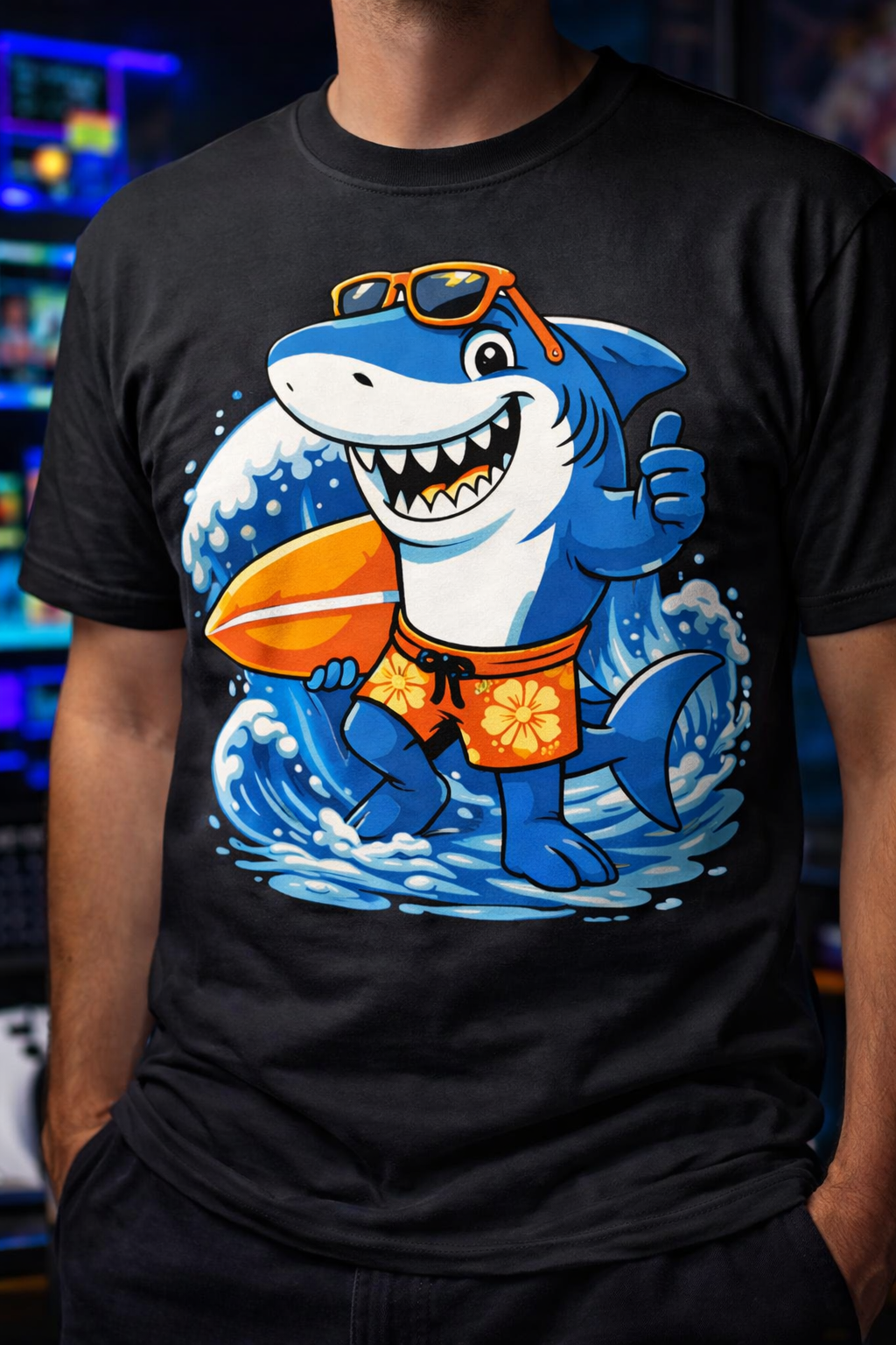 Shark Cartoon Printed T-Shirt – Cool Ocean Graphic Tee