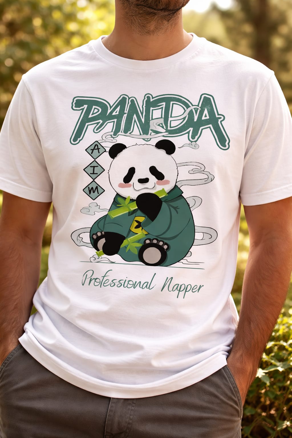 Cute panda tee with bamboo and cozy panda illustration for sleep lovers and panda fans