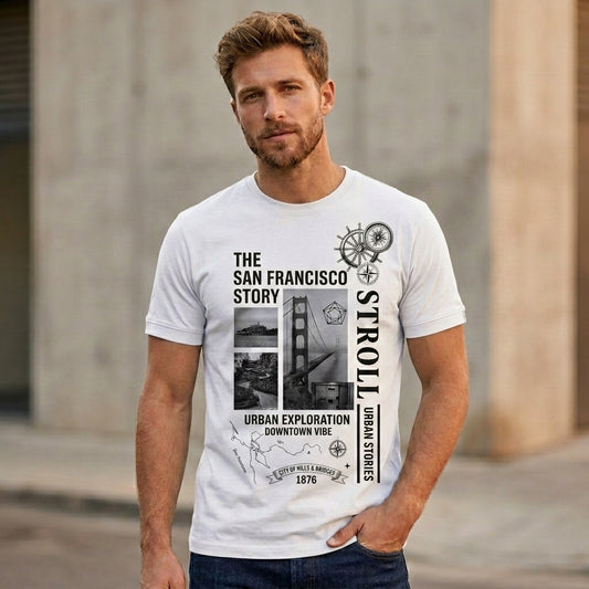 The San Francisco Story Printed Cotton Blend Half Sleeve T-Shirt for Men