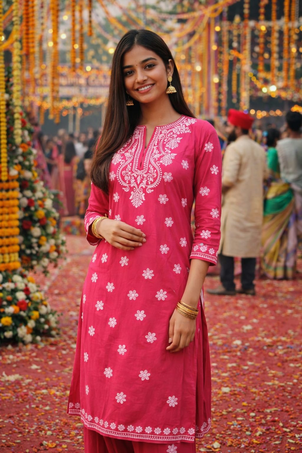Lucknawi Chikankari Suit Set – Dark Pink