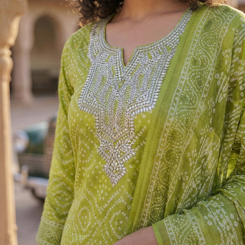 Elegant Green Cotton Suit Set for Women | Soft, Breathable & Comfortable