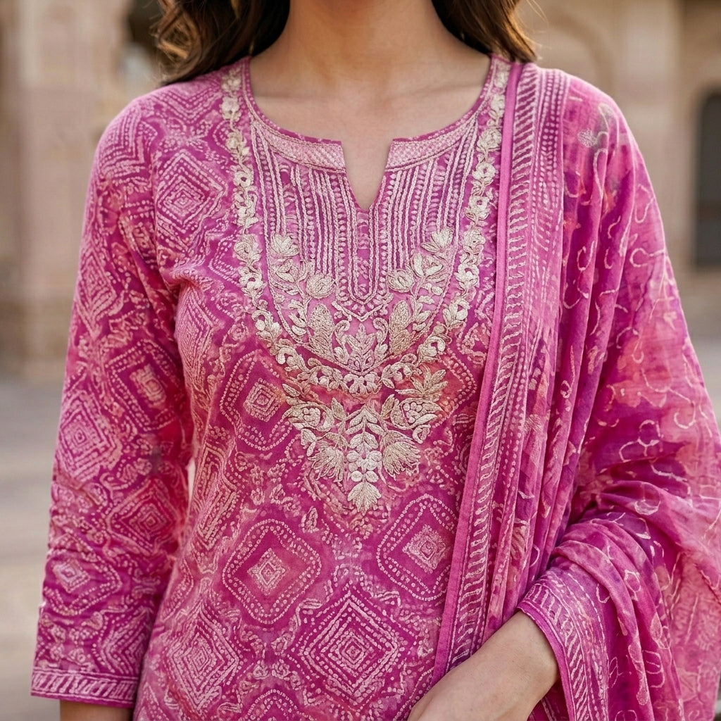 Elegant Magenta Pink Cotton Suit Set for Women | Soft, Breathable & Comfortable
