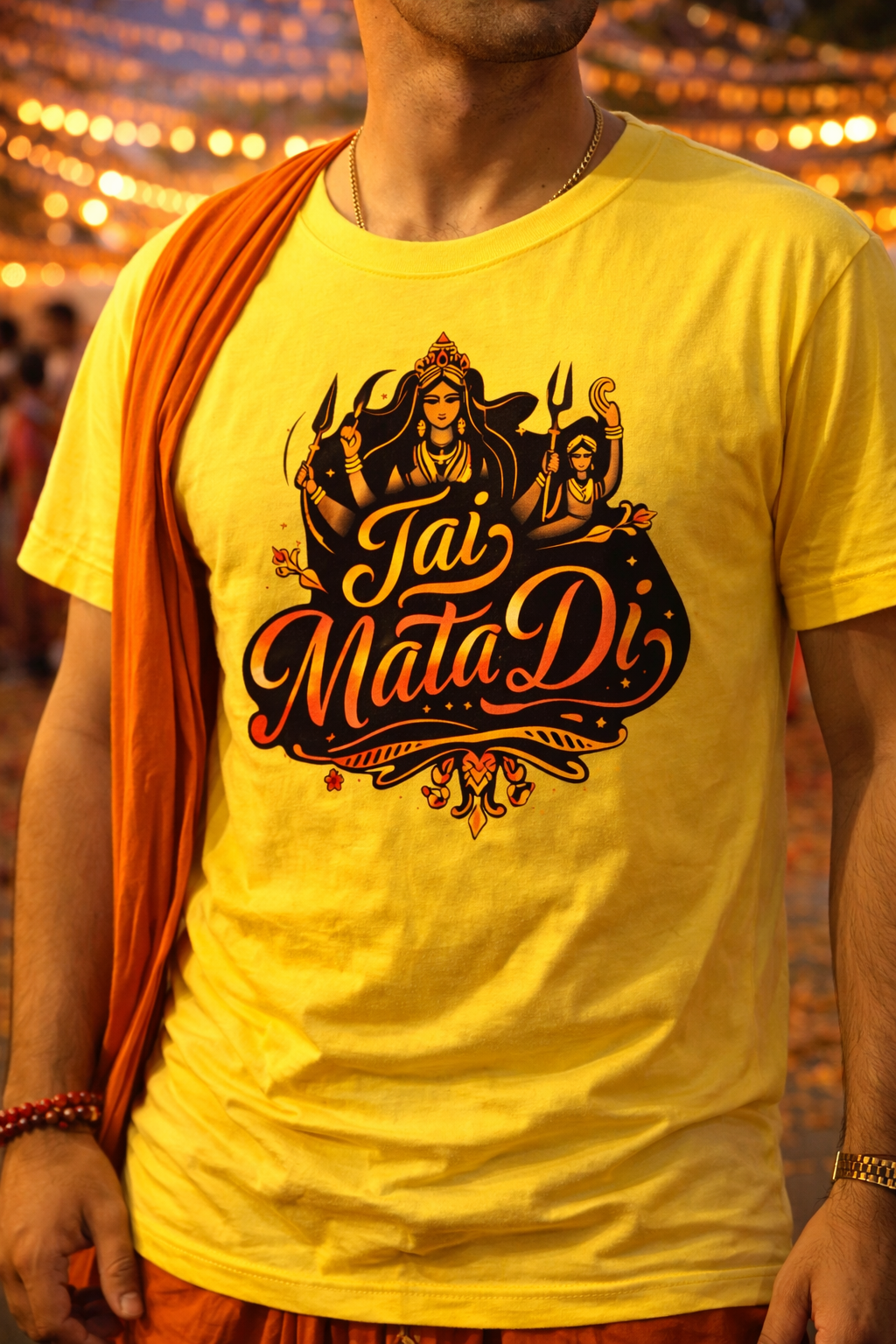 Jai Mata Di Printed Spiritual Wear T-Shirt | Devotional Graphic Casual Tee