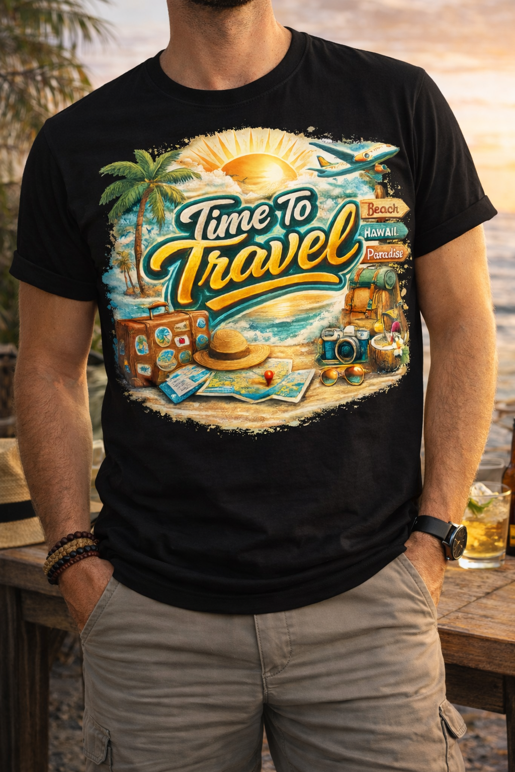 Time To Travel Printed Travel Wear T-Shirt | Wanderlust Adventure Graphic Casual Tee