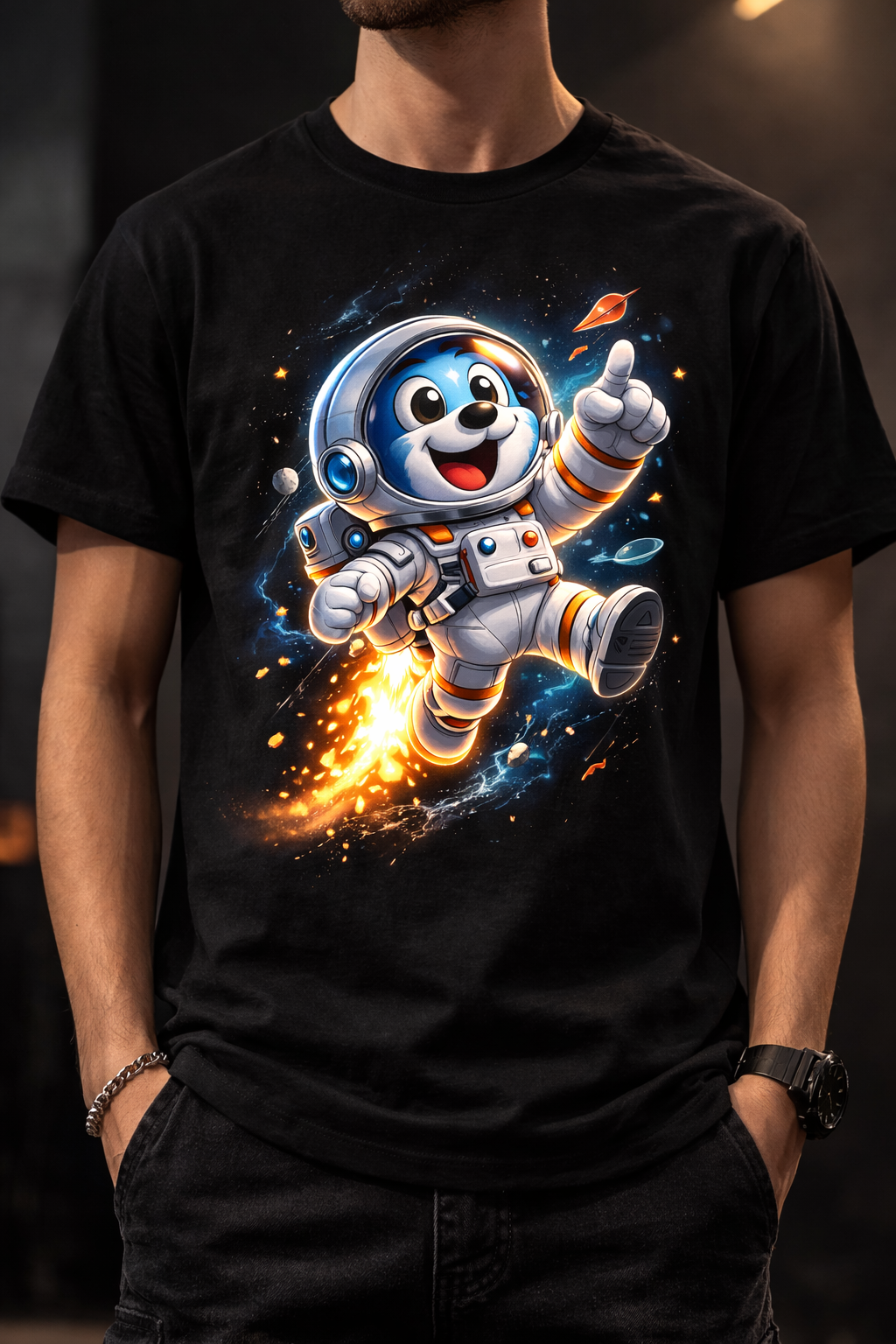 Astronaut Cartoon Printed T-Shirt – Cool Space Graphic Tee