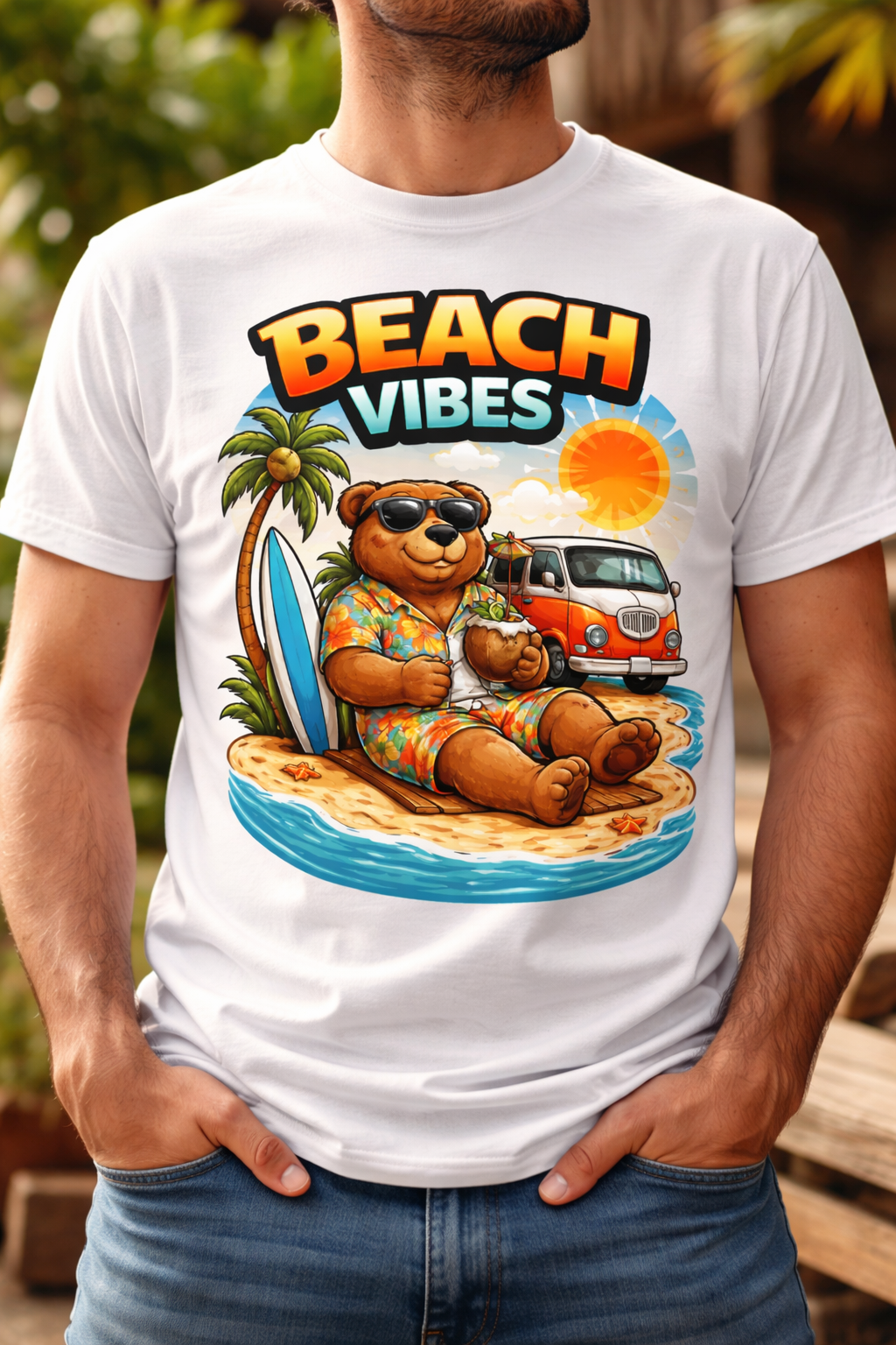 Beach Vibes Cartoon Graphic T-Shirt