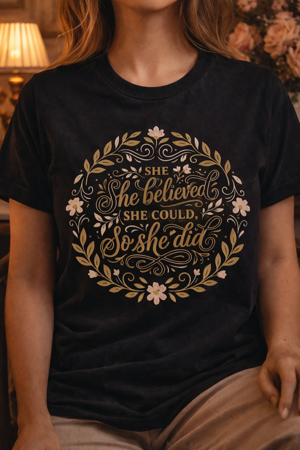 "She Believed She Could So She Did” Women’s Printed T-Shirt