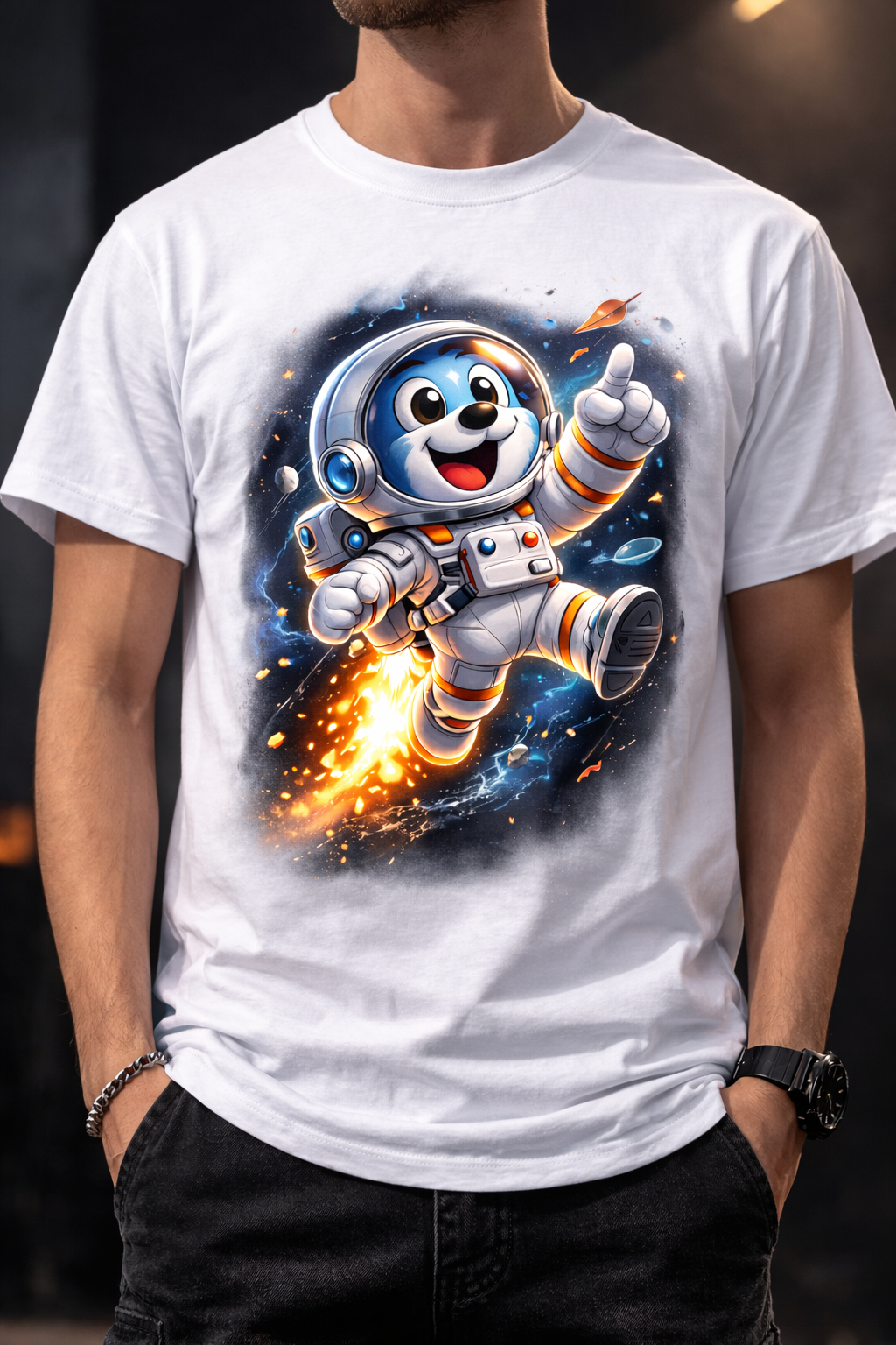 Astronaut Cartoon Printed T-Shirt – Cool Space Graphic Tee