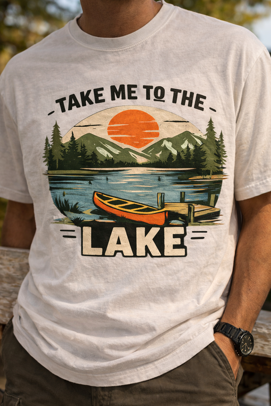 Take Me To The Lake Printed Travel Wear T-Shirt | Outdoor Adventure Graphic Casual Tee