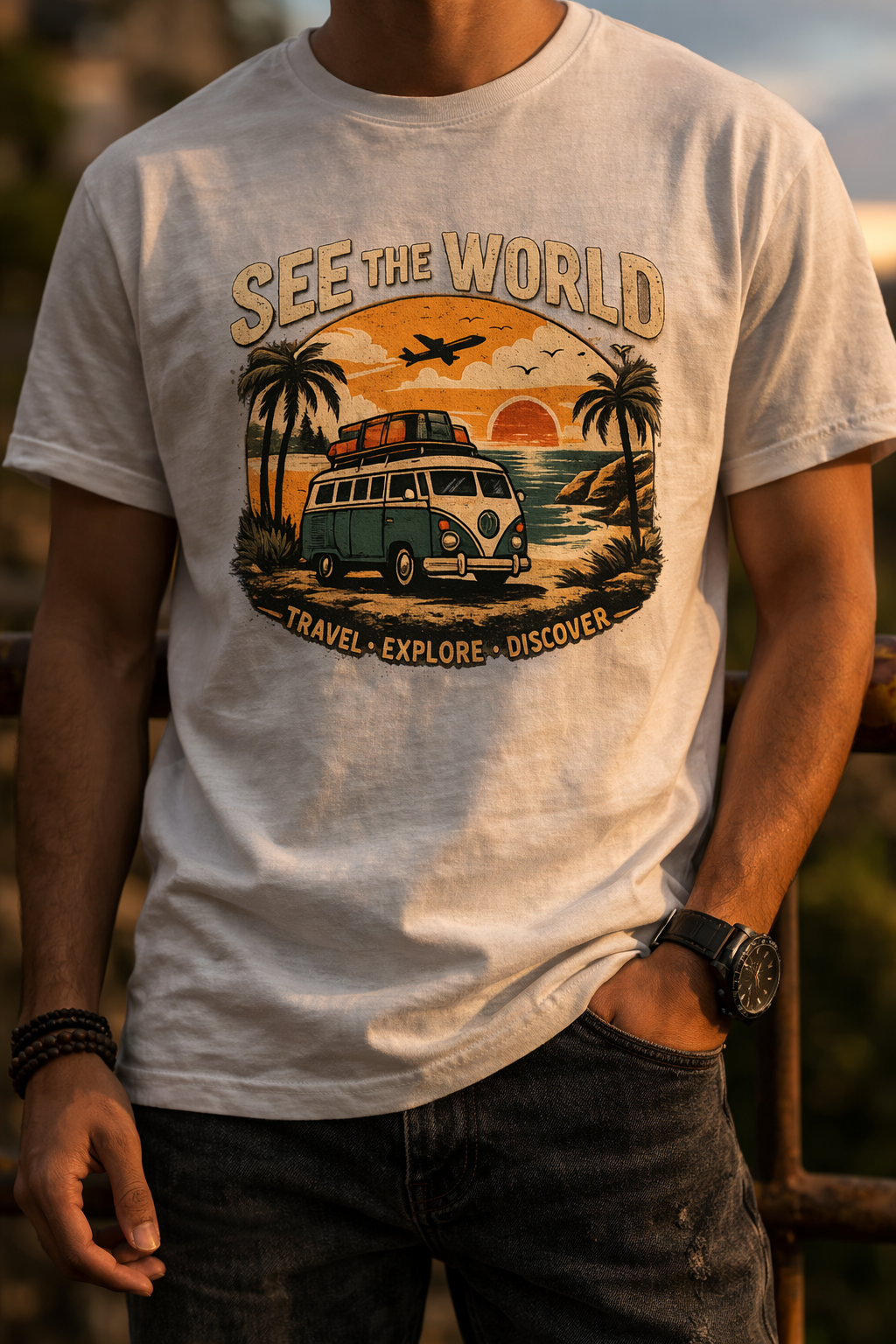 See The World Printed Travel Wear T-Shirt | Wanderlust Adventure Graphic Casual Tee
