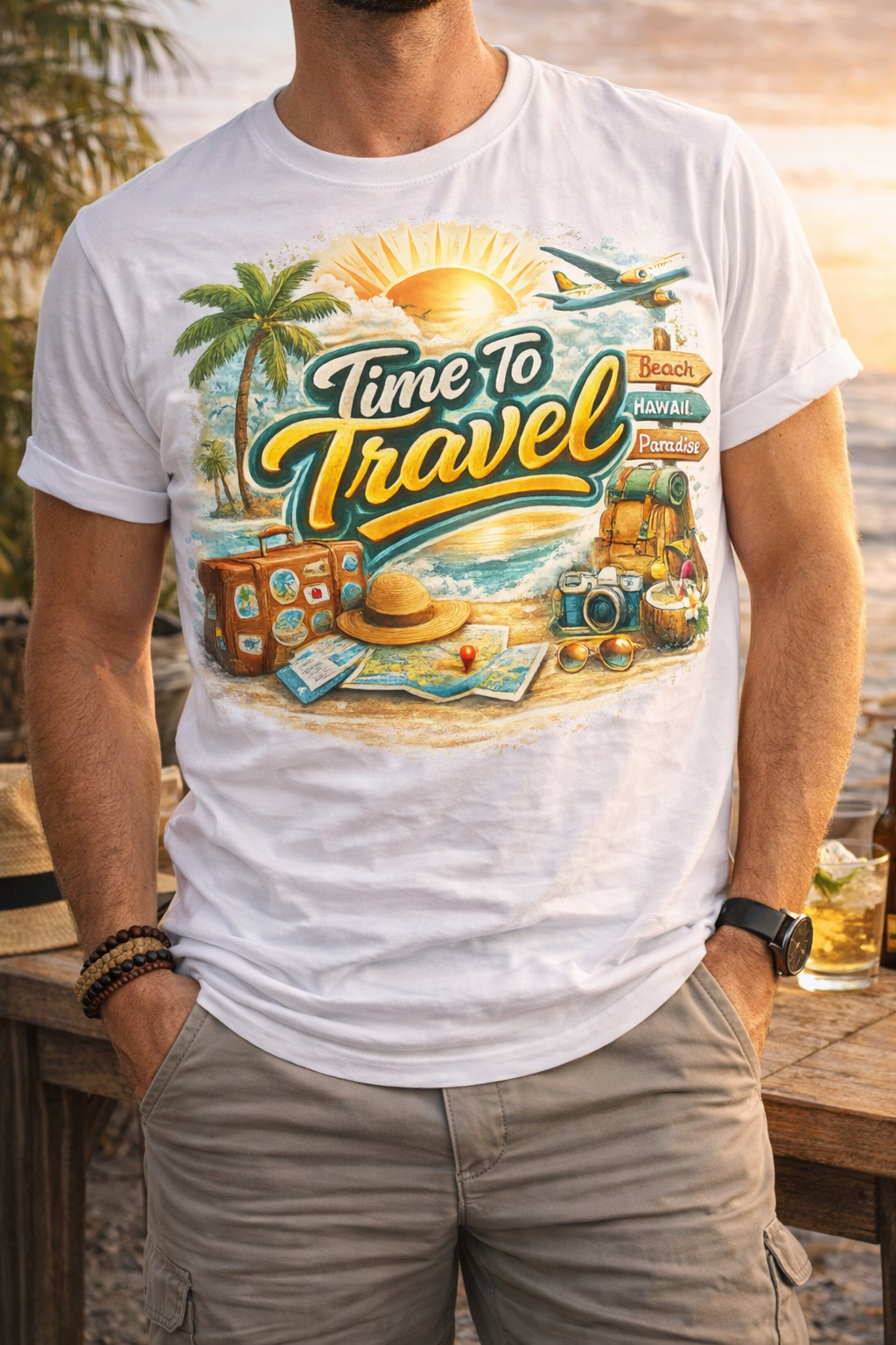 Time To Travel Printed Travel Wear T-Shirt | Wanderlust Adventure Graphic Casual Tee