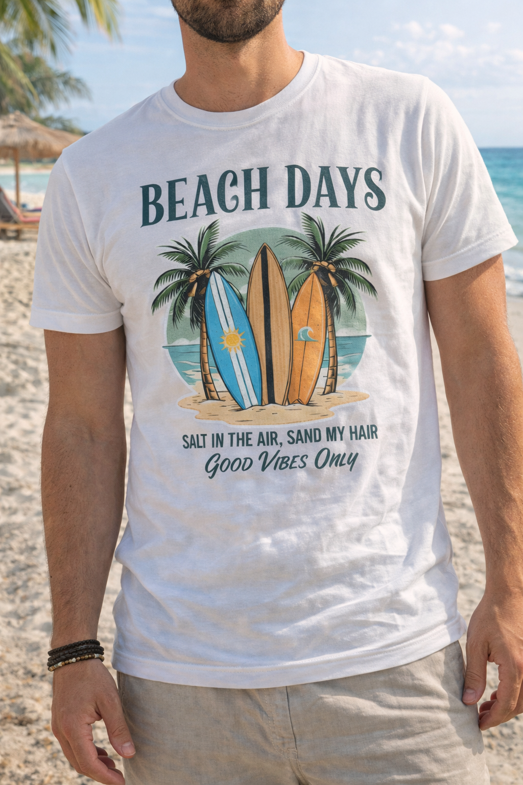 Beach Days Printed Travel Wear T-Shirt | Summer Graphic Casual Tee