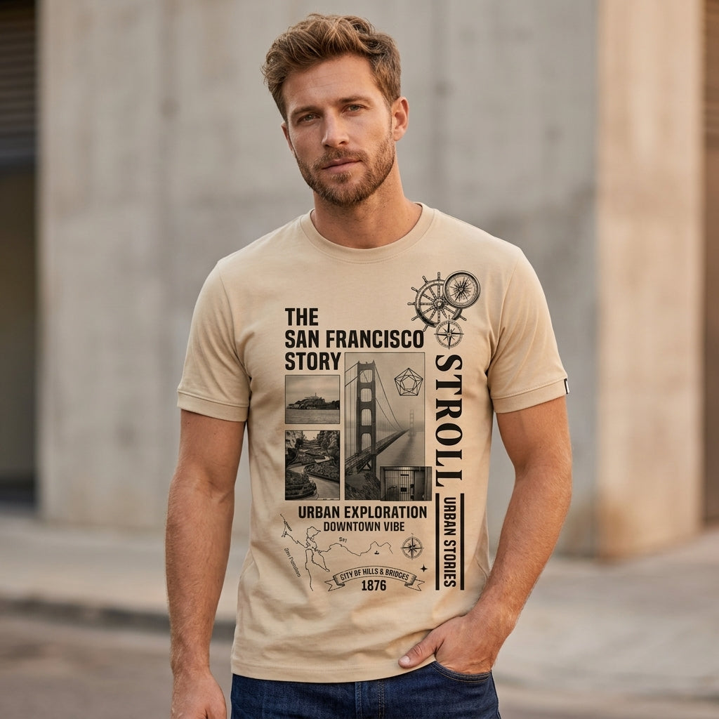 The San Francisco Story Printed Cotton Blend Half Sleeve T-Shirt for Men
