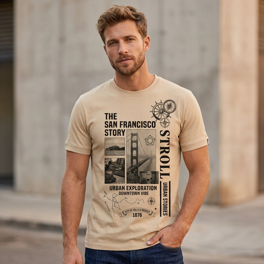 The San Francisco Story Printed Cotton Blend Half Sleeve T-Shirt for Men