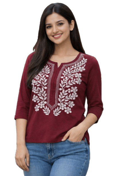 Elegant Maroon Lucknawi Chikan Kurta