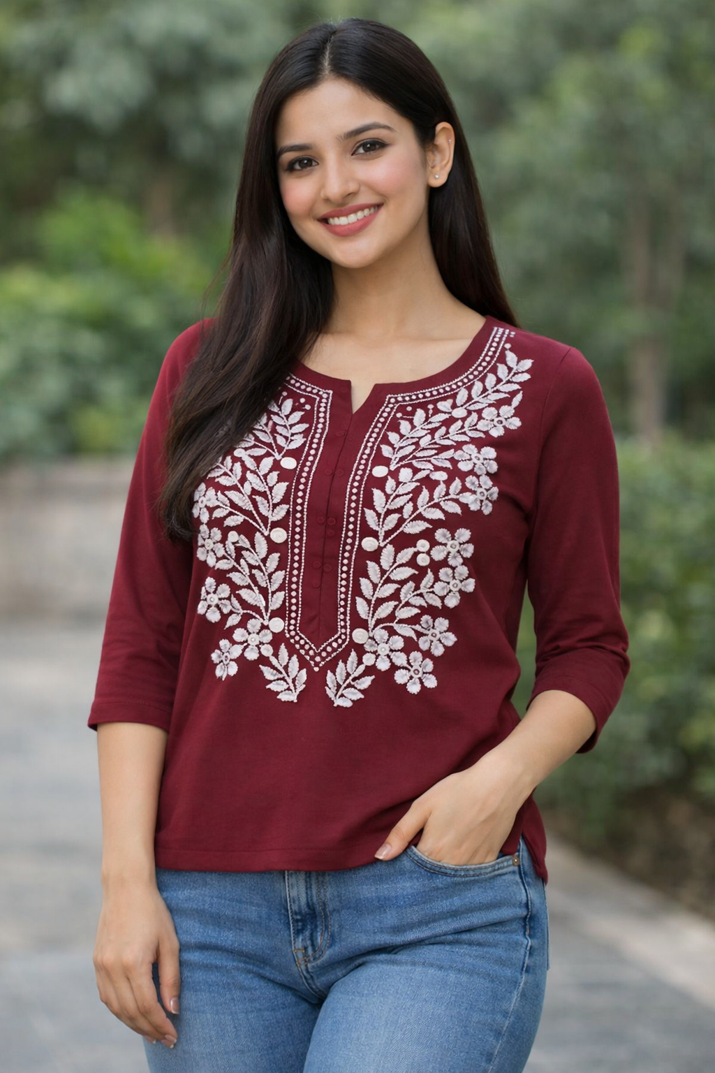 Elegant Maroon Lucknawi Chikan Kurta