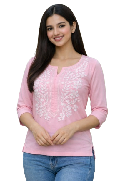 Elegant Pink Lucknawi Chikan Kurta