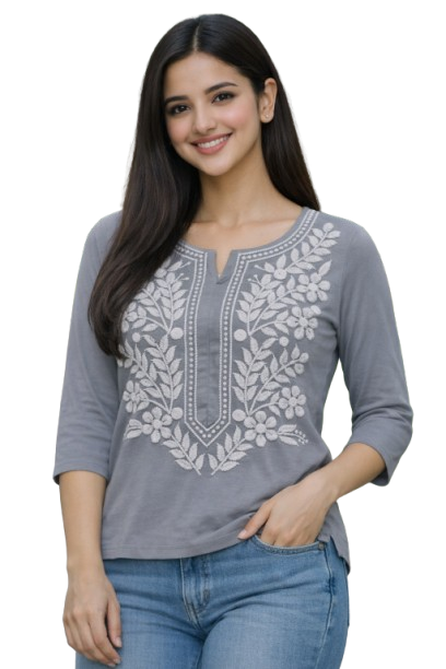 Elegant Grey Lucknawi Chikan Kurta
