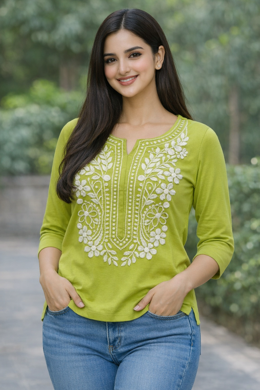 Elegant Green Lucknawi Chikan Kurta