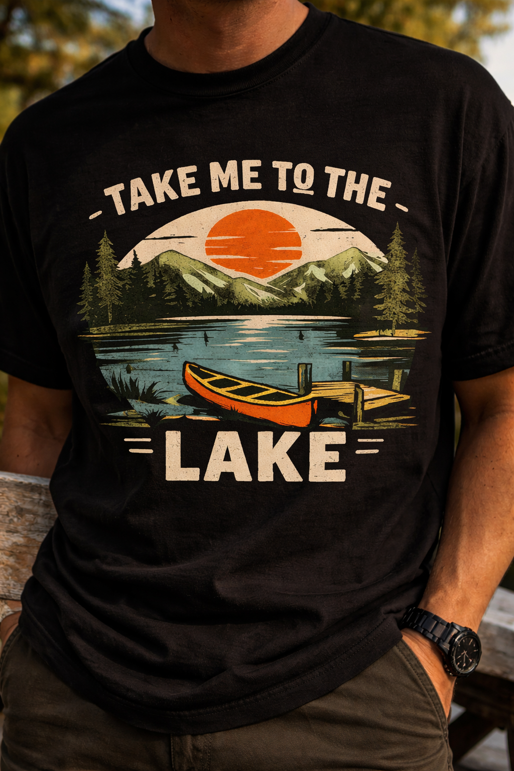 Take Me To The Lake Printed Travel Wear T-Shirt | Outdoor Adventure Graphic Casual Tee
