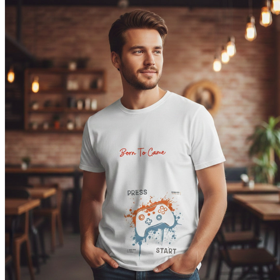 Gamer Zone T-shirt with vibrant controller splash art and gaming culture typography
