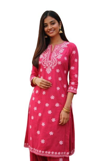 Lucknawi Chikankari Suit Set – Dark Pink