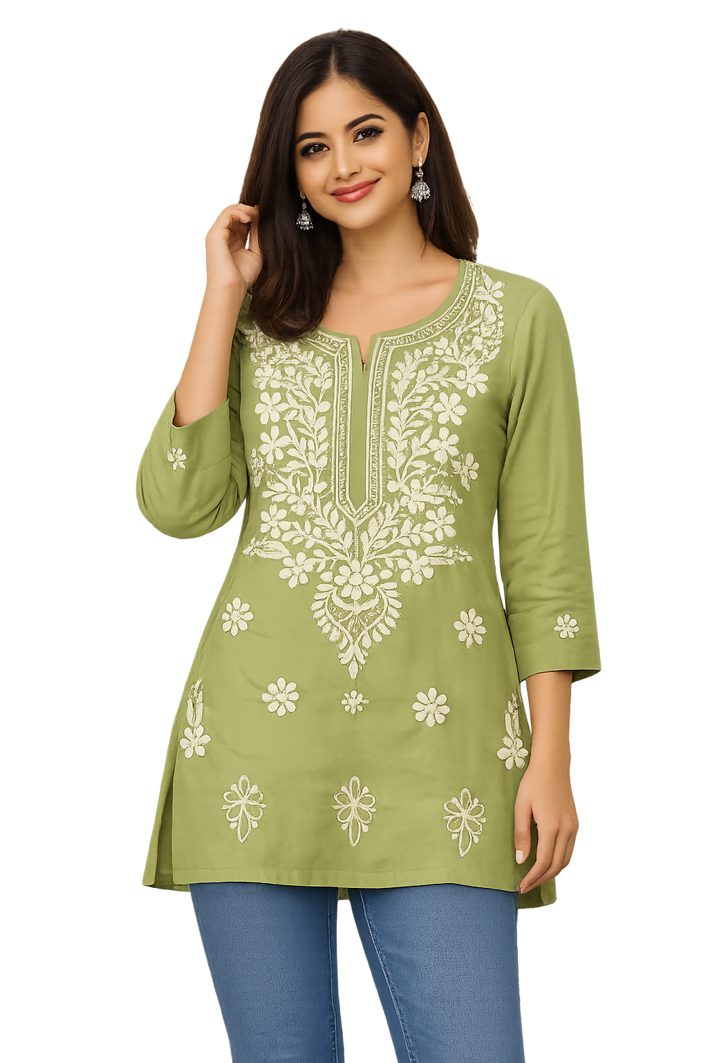 Elegant pista Lucknawi Chikan Kurta