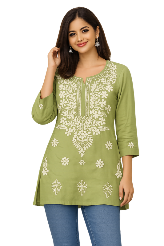 Elegant pista Lucknawi Chikan Kurta