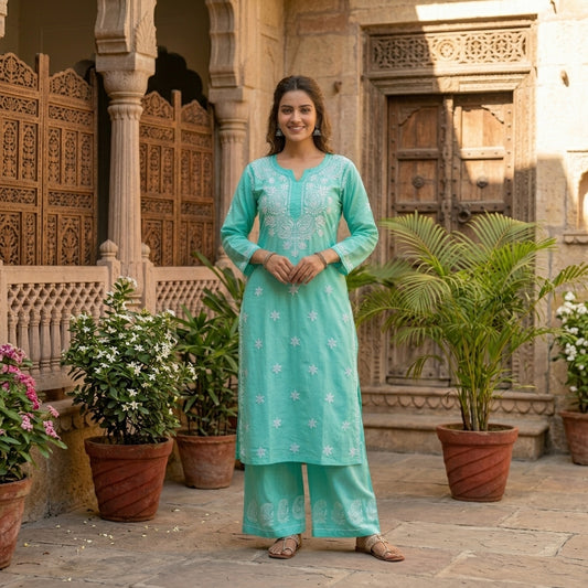 Elegant Mint Green Lucknowi Chikan Suit for Women