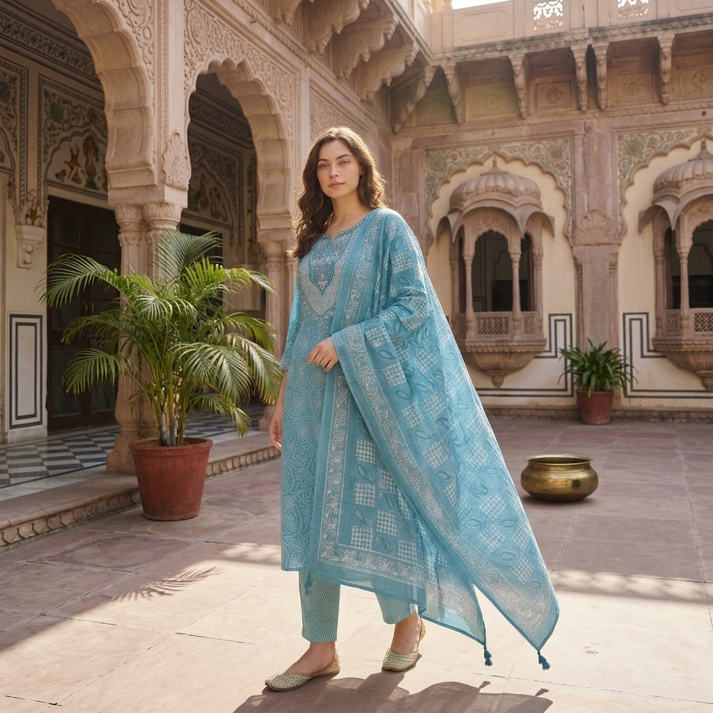 Classic Blue Cotton Suit with Comfortable Fit