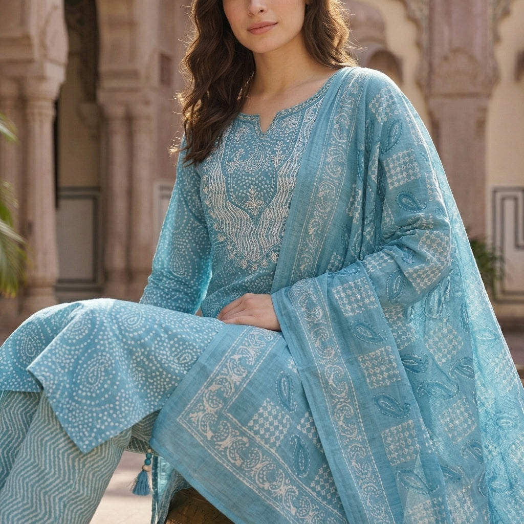 Classic Blue Cotton Suit with Comfortable Fit