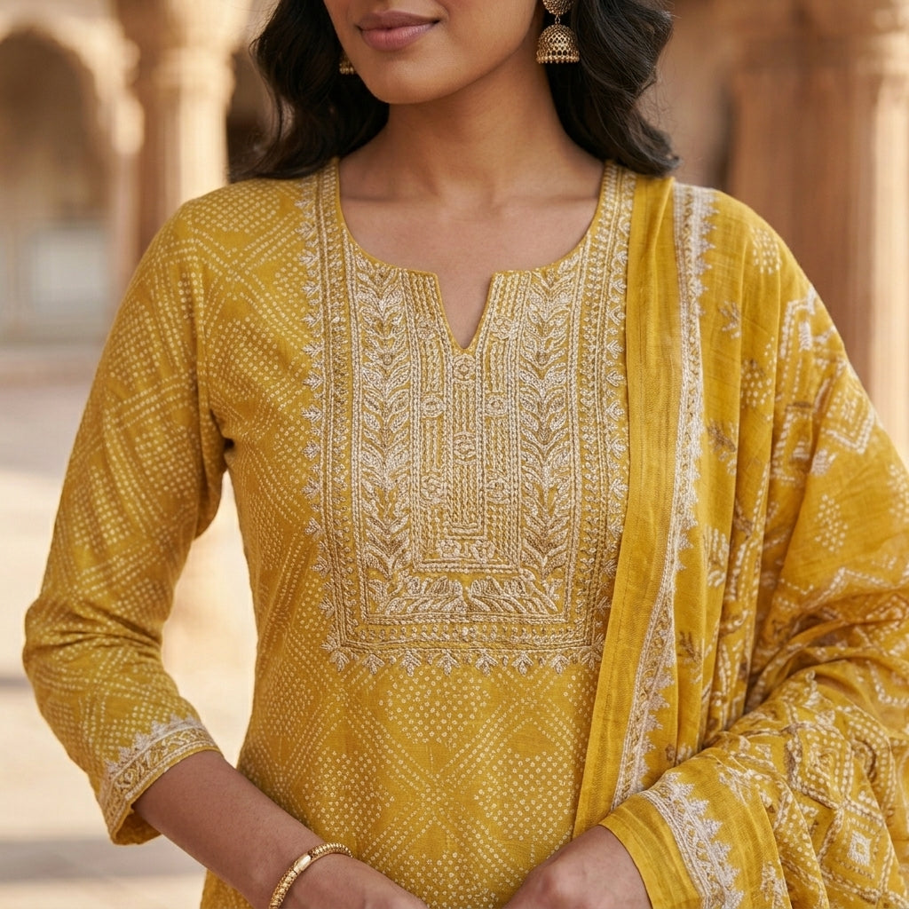 Radiant Yellow Cotton Suit Set for Women | Soft, Breathable & Comfortable